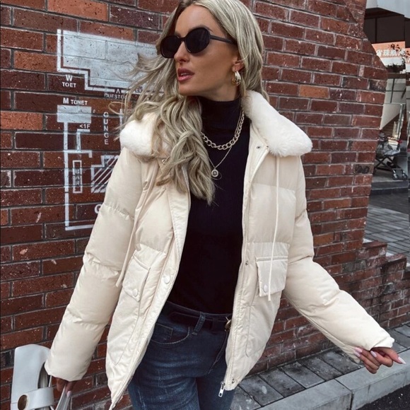 Teddy drawstring white puffer coat - Picture 6 of 9